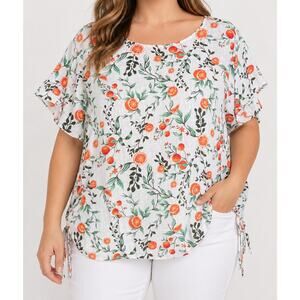 Joie 2X 100% Linen Tunic Top Orange Citrus Dolman GrandmaChic Side Tie